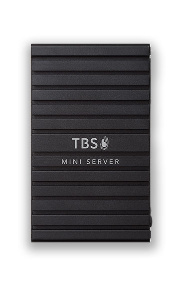 The Mini Server. A compact biometric server, the core of the Medium Enterprise Solution, pre-installed and pre-configured. As seen from the front.