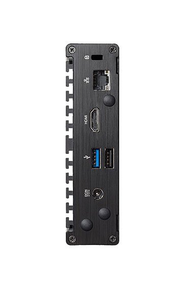 The Mini Server. A compact biometric server, the core of the Medium Enterprise Solution, pre-installed and pre-configured. As seen from the side.